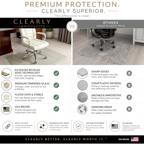 Tempered Glass Office Chair Mat for Carpet & Hardwood, 42" x 42", Clear - color: Clear (Standard Clear), size: 42" by 42" Non-Tabbed