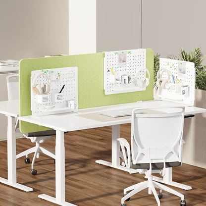 Kantek Pegboard Desktop Organizer & Accessories, Sits, Hangs or Clamps to Tables, 20.58” X 17” White Steel Privacy Panel, Cup Holder, Pen Cup, Headphone Holder, Tray, Magnets, Easy Install - color: White