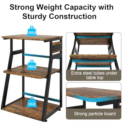 Natwind 3 Tier Large Printer Stand, 24"x20", with Charging Station,Retro - color: Retro, size: 23.6''x19.7''