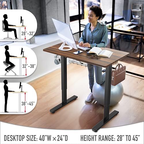 SHW 40-Inch Electric Height Adjustable Standing Desk w/Drawer, Walnut - color: Walnut, size: 40-Inch