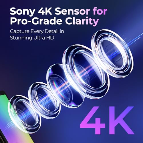 4K Webcam for PC with Microphone & Light & Privacy Cover - color: Black, style: 4K Sony Sensor PDAF