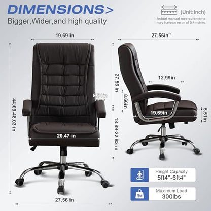 Executive Office Chair Adjustable Leather Chair High Back Swivel Office Desk Chair with Padded Armrest 350lbs Load-Bearing Spring Seat Computer Desk Chair for Home Office, Brown - color: Brown