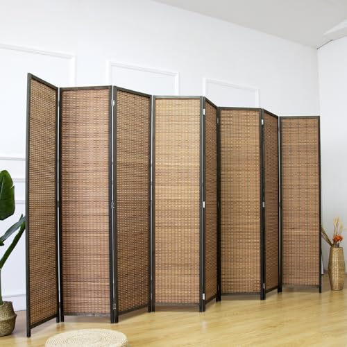 Furnnylane 8 Panel Bamboo Room Divider - Natural Brown 5.6 ft Tall Folding Privacy Screen, Freestanding Partition Wall for Room Separation (67" H x 122.8" W) - color: Brown, size: 8 Panel