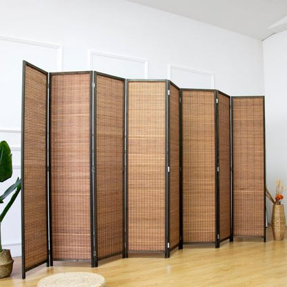 Furnnylane 8 Panel Bamboo Room Divider - Natural Brown 5.6 ft Tall Folding Privacy Screen, Freestanding Partition Wall for Room Separation (67" H x 122.8" W) - color: Brown, size: 8 Panel
