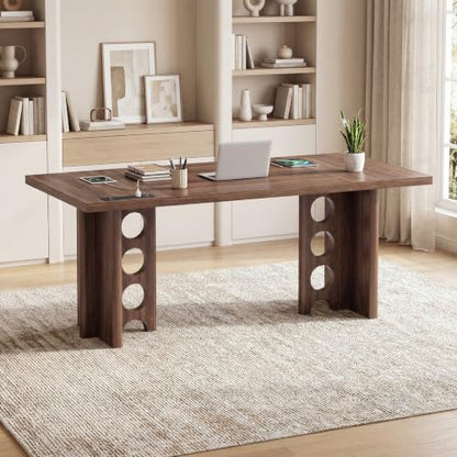 63 Inch Executive Desk with Power Outlet, Modern Computer Office Desks, Large Laptop Desk Writing Table Workstation Business Furniture for Home Office, Brown - color: Brown