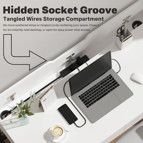 Computer Desk with Drawers,Home Office Gaming Desks with Hidden Storage,Study Writing Home Office Table for Small Spaces,White