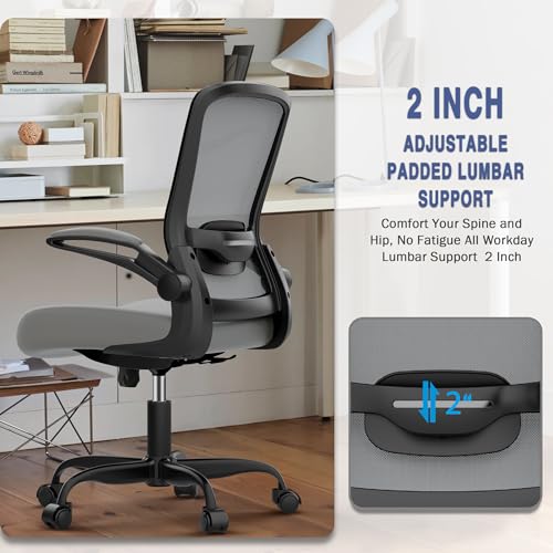 Mimoglad Ergonomic Office Chair - Desk Chair with Flip-up Armrests & 135° Recline, Adjustable Lumbar Support - Space-Saving Task Chair for Business/Team Office & Home - color: Graphite