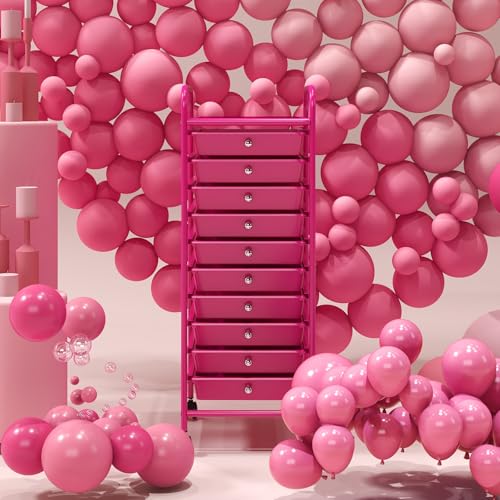 GOFLAME 10-Drawer Rolling Storage Drawer Cart, Utility Cart with Removable Drawers & Metal Frame, Mobile Art Craft Drawer Cart with Lockable Wheels for Home, Office, Studio, School, Hot Pink - color: Hot Pink, size: 10-Drawer without Wood Top