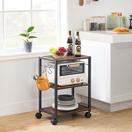 MAHANCRIS Printer Stand, 3-Tier Under Desk Rolling Cart with Storage Shelf, Heavy Duty Printer Table with Wheels for Home and Office, Printer Shelf with 2 Hooks, Small Spaces, Rustic Brown PTHR4001Z - color: Rustic Brown