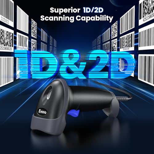 Eyoyo USB Handheld 2D QR Code Scanner PDF417 Data Matrix Barcode Scanner | Wired Automatic Bar Code Reader, Long USB Cable, for POS Mobile Payment, Supermarket, Warehouse - color: Blue