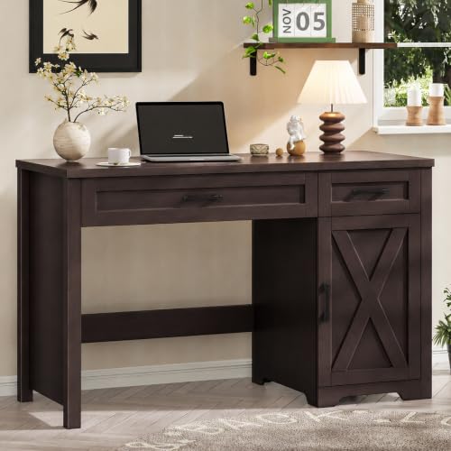 Halitaa Executive Desk with Storage Cabinet, Walnut | Farmhouse 47" Computer Desk with Drawers, Workspace for Home Office and Study - color: Walnut, size: 47''W with Drawers