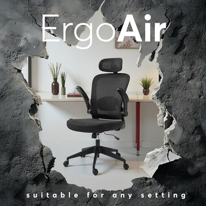 Oline ErgoAir Ergonomic Office Chair – Adjustable Lumbar Support, Flip-Up Armrests, Mesh Computer Desk Chair, Swivel Rolling Executive Gaming Chair for Home & Office (Black) - color: Black