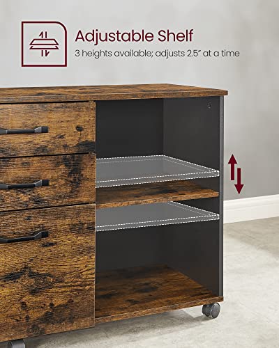 VASAGLE 3-Drawer Lateral File Cabinet, Home Office Printer Stand - color: Rustic Brown + Ink Black, size: 3 Drawers