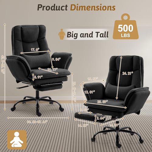 Wider Seat Office Chair with Flip Armrests for Criss Cross Legged&Cats, Big and Tall Executive Ergonomic Reclining Chair with Footrest&Lumbar Pillow, Teddy Fleece Desk Chair,Black Vanity Chair - color: Black