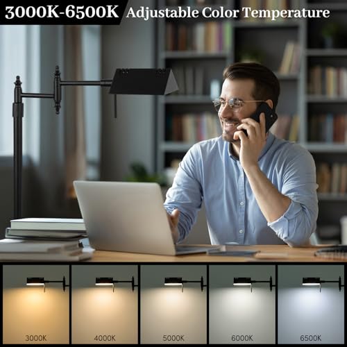 Bairth Black Reading Floor Lamp, Dimmable Pharmacy Standing Lamp | 3 Color Temperature, Dimmable, 17W LED, Height Adjustable, 360°Swing Arm, for Living Room, Bedroom, Office, Craft & Sewing - color: Black