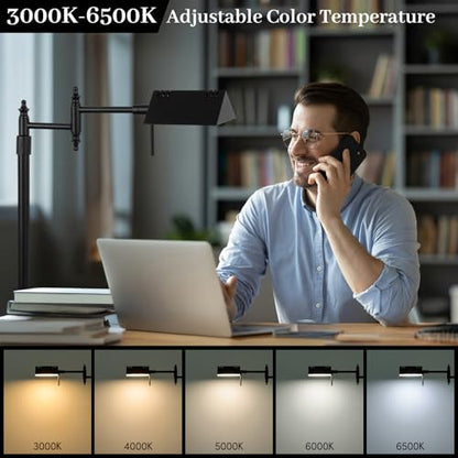 Bairth Black Reading Floor Lamp, Head 90°Rotatable Pharmacy Standing Lamp | 90°Rotatable Lamp Head 3 Color Temperature, Dimmable, 17W LED, Height Adjustable, 360°Swing Arm, Living Room, Bedroom, Craft - color: Black Upgraded