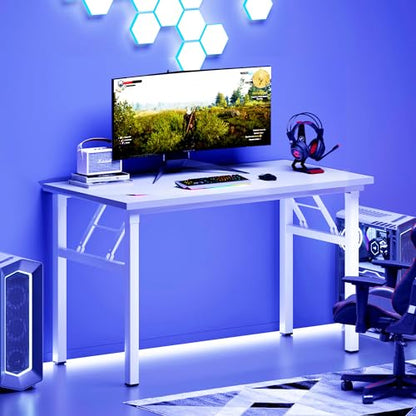 DlandHome 47 Inch Folding Computer Desk, Fully Assembled, White - color: White + White, size: 47 Inches