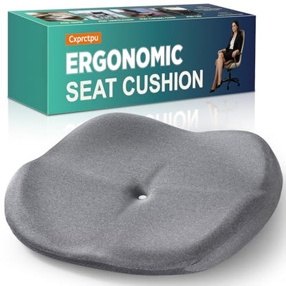 Memory Foam Seat Cushion with Pressure Relief for Office Chair, Car, Wheelchair, and Sofa, Doctor Recommended Orthopedic Cushion for Tailbone Pain, Sciatica, Hip Back Support, Non Slip, Grey