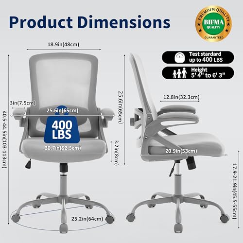 Ergonomic Office Chair Desk Chair with Adjustable Lumbar Support - color: Light Grey