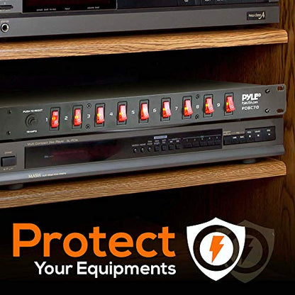 PDU Power Strip Surge Protector - 150 Joule 9 Outlet Strips Surge Protector Heavy Duty Electric Extension Cord Strip - 1U Rack Mount Protection Power Outlet Strip W/ 9 Front Switch - PylePro PDBC70 BLACK - size: 150J