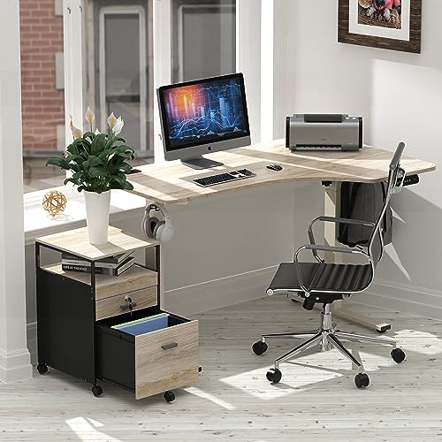 SHW Box File Rolling Mobile Cabinet with Lockable Drawer, Maple - color: Maple