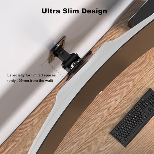 Monitor Wall Mount for 17–49 Inch inch Flat/Curved Ultrawide Screens | Heavy Duty Up to 44 lbs,Full Motion,Quick-Release VESA Plate,VESA 75/100 mm,Black
