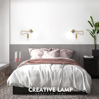 Modern Industrial Swing Arm Wall Sconce Black and Gold Metal Adjustable Long Arm Fixture Wall Mounted Lamp for Bedroom Bedside Reading Living Room Task Light Oldsix-66(Gold) - color: Gold