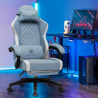 GTPLAYER Gaming Chair, Ergonomic Computer Chair with Footrest and Lumbar Support, High Back Recliner Chair 350lbs, Height Adjustable for Home Office, Light Blue - color: Light Blue