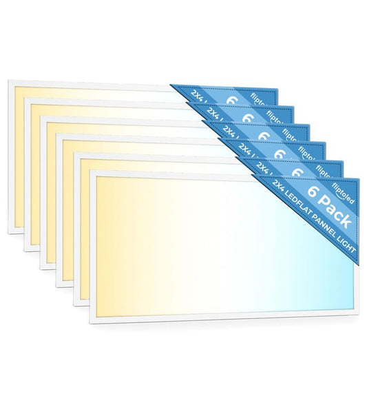 6 Pack 2x4 LED Flat Panel Light for Drop Ceiling, 9360lm Selectable 30W/40W/50W/60W/72W, Color Temperature 3000K/3500K/4000K/5000K/6500K, 0-10V Dimmable, 120-277V, ETL - size: 6 Pack - 2x4 FT