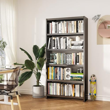 69" 5 Tier Metal Bookcase, Sturdy Storage Bookcase Book Stopper (Black) - color: Black, size: 69"H*34"W