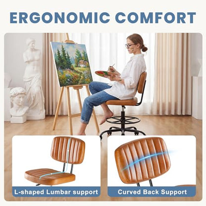 DUMOS Armless Drafting Chair, Standing Desk Chair, Rolling Stool - color: Brown