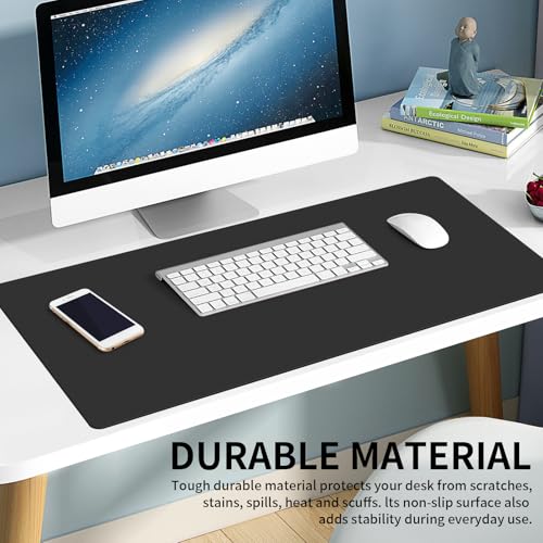 Large Office Leather Desk Mat, Large Mouse and Keyboard Pad, Laptop Pad, Desktop Protector(Black, 31.5 in. x 15.7 in.) - color: Black, size: 31.5×15.7inch