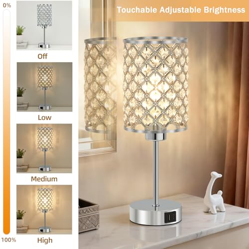 GyroVu Silver Crystal Bedside Table Lamps Set of 2 with USB C+A Ports - color: Silver-2, size: 14.75"