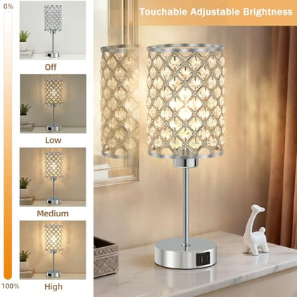 GyroVu Silver Crystal Bedside Table Lamps Set of 2 with USB C+A Ports - color: Silver-2, size: 14.75"