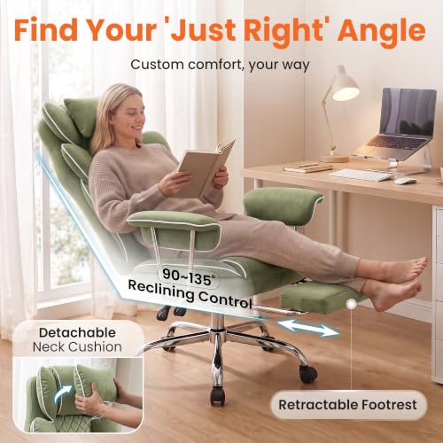 NEO CHAIR Big & Tall Leather Office Chair, High Back, Lumbar Support, Green | Gaming Chair for Adults and Computer Use, Reclining Office Chair with Foot Rest, Massage, Comfy Design and Heavy Duty Support - color: Green