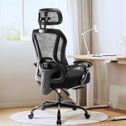 Ergonomic Office Chair with Footrest,Ultra Thick Desk Chair,Black - color: Black