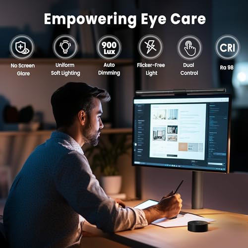 Quntis Computer Monitor Lamp, Screen Monitor Light Bar for Eye Caring, USB Reading LED Task Lamp with Auto-Dimming, Dimmable Light Bar, Touch Control, No Glare Space Saving Home Office Desk Lamps - style: ScreenLinear Pro ‎Gray