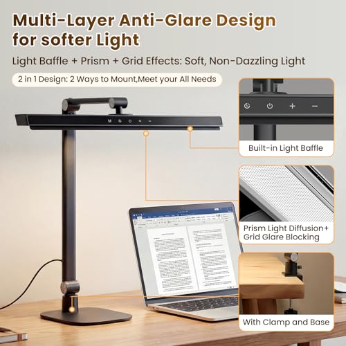 LIONVISON Desk Lamps for Home Office: Dimmable Eye-Caring LED Desk Light - color: Black