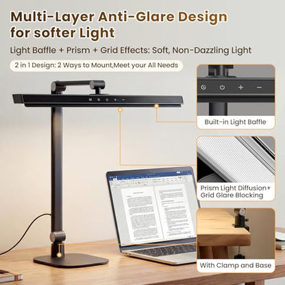 LIONVISON Desk Lamps for Home Office: Dimmable Eye-Caring LED Desk Light - color: Black