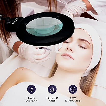 Neatfi Bifocal LED Magnifying Lamp, CCT, 1600 Lumens, 7-Inch Lens (Black) - color: Black