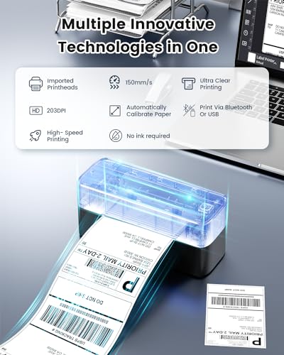 Phomemo Bluetooth Shipping Label Printer, 241BT 4x6 Thermal Label Printer | Wireless Label Printer for Small Business and Shipping Package, Compatible with iPhone, Android, Amazon, Shopify, USPS, Black - color: Black