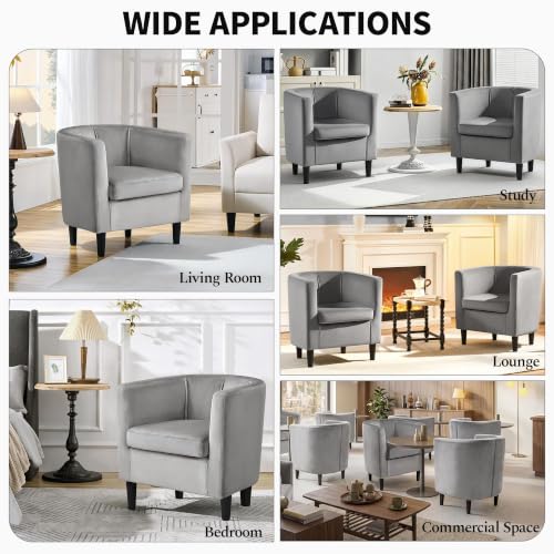 Yaheetech Barrel Accent Chairs Set of 2, Modern Armchairs, Gray | Soft Velvet Chair with High-Density Foam Seat, Upholstered Barrel Sofa Chair for Living Room Bedroom Waiting Room - color: Grey, size: Set of 2