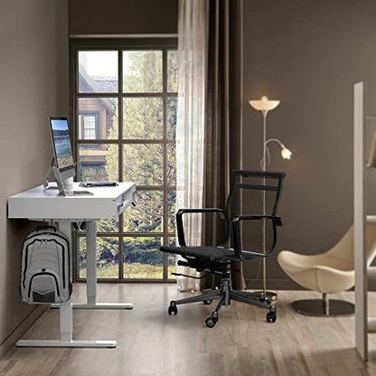 SHW 48-Inch Electric Height Adjustable Desk w/Keyboard Tray, White | w/ 2 Drawers | Memory Presets and Cable Management | Hanging Hooks - color: White