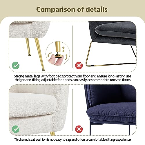 Yaheetech Barrel Accent Chairs Set of 2, Modern Cozy Vanity Chairs, Ivory | Boucle Fabric Armchair with Gold Metal Legs, Reading Chair with Removable Seat Cushion for Living Room Bedroom Small Space - color: Ivory