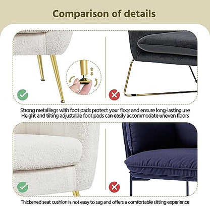 Yaheetech Barrel Accent Chairs Set of 2, Modern Cozy Vanity Chairs, Ivory | Boucle Fabric Armchair with Gold Metal Legs, Reading Chair with Removable Seat Cushion for Living Room Bedroom Small Space - color: Ivory