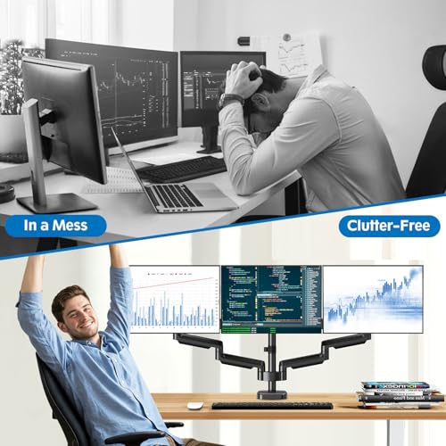 Triple Monitor Desk Mount for Computer Screens up to 32" | Holds up to 19.8 lbs Each, 3 Monitor Arm, Heavy Duty Stand Vesa Mount 75x75, 100x100 - size: Triple