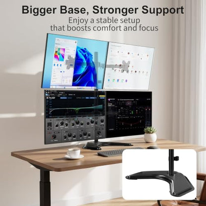 WALI 4 Monitor Stand for 13-27 inch Computer Screens up to 17.6lbs,Adjustable Quad Monitor Mount, Free Standing 4 Monitor Mount Full Motion with Tilt, Rotation, VESA Mount 75/100mm (MF004), Black - size: Quad, style: Free-Standing