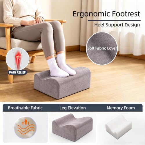 Under Desk Foot Rest – Soft Ergonomic Support Pillow for Heels & Legs, Height Adjustable Leg Elevation Cushion, Comfortable Foot Stool for Office & Home (Grey)