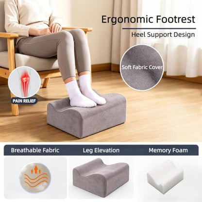 Under Desk Foot Rest – Soft Ergonomic Support Pillow for Heels & Legs, Height Adjustable Leg Elevation Cushion, Comfortable Foot Stool for Office & Home (Grey)