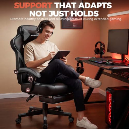 GTPLAYER Gaming Chair for Adults, Big and Tall 350LBS Heavy Duty Office Chair, Ergonomic High Back Lumbar Support and Recliner for Back Pain Relief, Sky Gray - color: Sky-gray